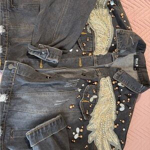 Buckle Embellished Black Jean Jacket